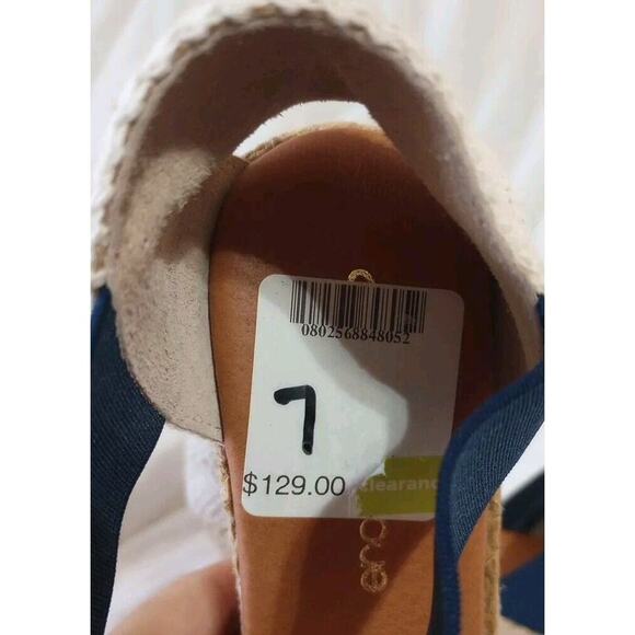 André Assous Womens Wedge Sz 7 New Espadrille Heeled Sandals Navy Blue $129 - Picture 8 of 9